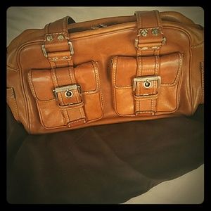 Vintage Michael Kors camel brown tan leather bag silver buckles